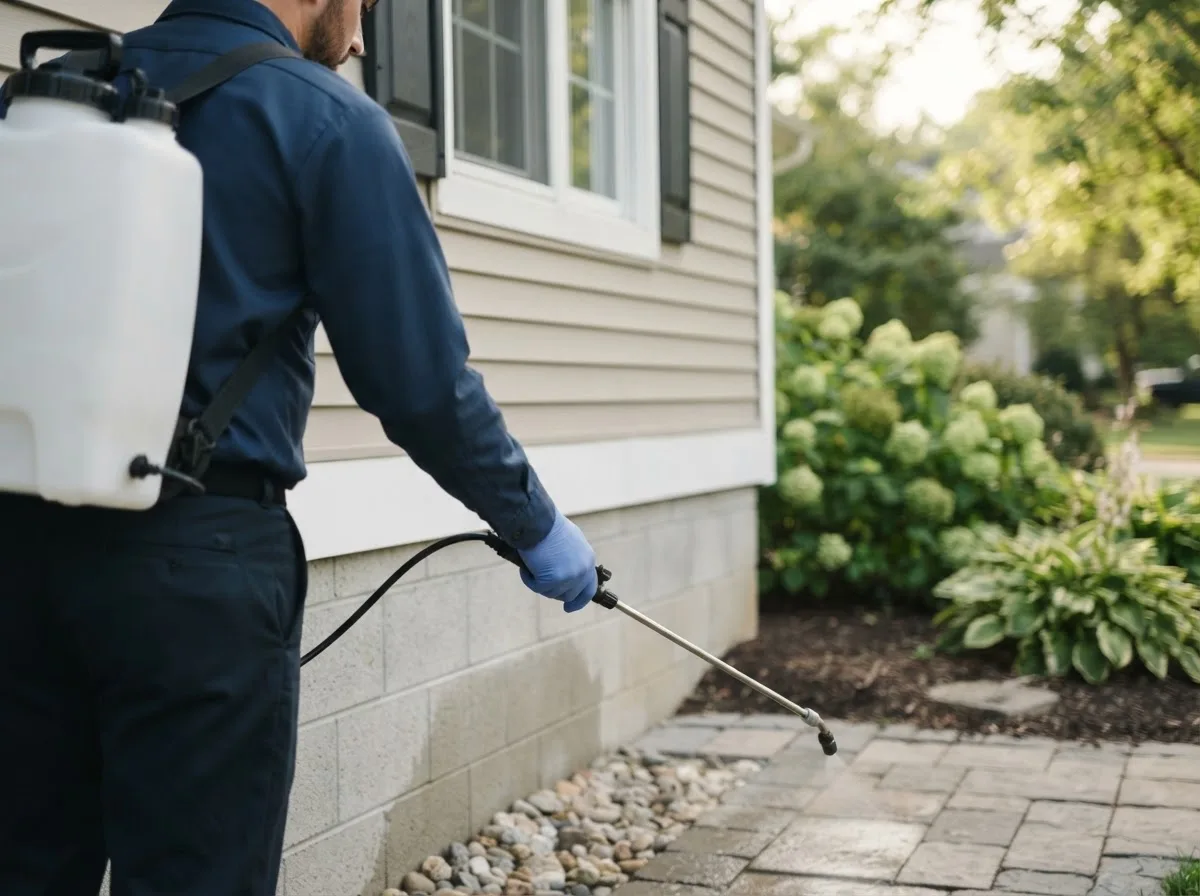 Pest control technician inspecting a home in Vian, OK